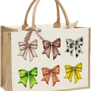 Reusable Crafted jute-canvas Tote Bag for Christmas Thanksgiving Birthday Gifts, Party Favors Storage, 16.5×12.2×7.9 Inches