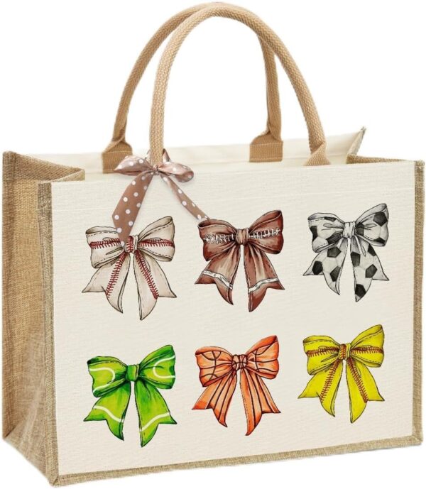 Reusable Crafted jute-canvas Tote Bag for Christmas Thanksgiving Birthday Gifts, Party Favors Storage, 16.5×12.2×7.9 Inches