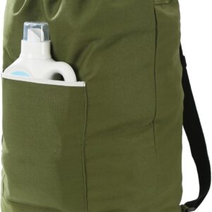 Canvas Laundry bag, Washable Laundry backpack, Adjustable Straps, Large Front Pocket, Drawstring Closure (BEIGE, X-Large)
