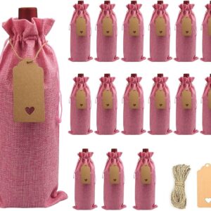 16 Pack Burlap Wine Bags, Jute Wine Gift Bags with Drawstring, Accommodates Regular 750 ml Bottles, Perfect for Weddings, Parties, Travel, Birthdays
