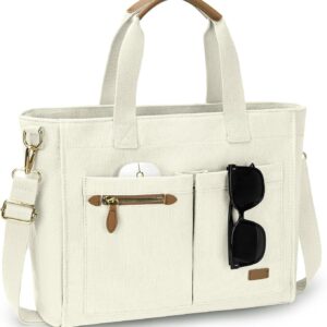 Canvas Tote Bag for Women, Large Tote Bag with Zipper & Compartments for Travel Work College Teacher Nurse