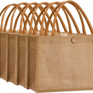 Small Reusable Tote Bags Natural Jute Christmas Gift Bags with Cotton Handles Tote Bags Wedding Bridesmaid Favors Burlap Bag Embroidery DIY Art Crafts Print Decoration,12.6″x8.3″x5.2″Pack (复制)