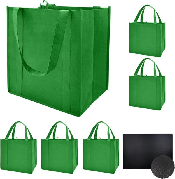 10 Pack Reusable Reinforced Handle Grocery Bags – Heavy Duty Large Shopping Totes with Thick Plastic Bottom can hold 40 lbs (10, black)