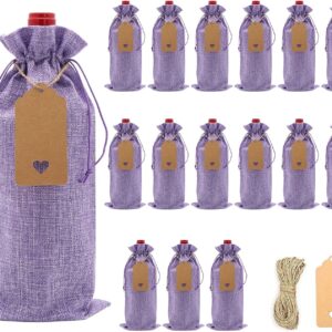 16 Pack Burlap Wine Bags, Jute Wine Gift Bags with Drawstring, Accommodates Regular 750 ml Bottles, Perfect for Weddings, Parties, Travel, Birthdays
