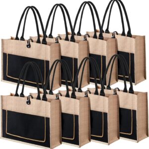Burlap Tote Bags Bulk Large Jute Tote with Handles Reusable Canvas Gift Bags for Wedding Travel