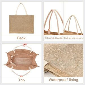 Personalized Jute Tote Bags with Handles & Zipper Custom Reusable Shopping Grocery Bags Burlap Bags with Front Canvas Pocket Gift Bags for Wedding 12″ x 9″