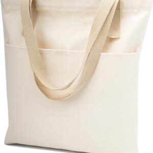 Canvas Aesthetic Tote Bag with Zipper and Pockets for Women Men