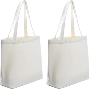 Blank Canvas Cotton Tote Bags, 2 Pcs Plain Reusable Grocery Shopping Cloth Bags for DIY, Gifts, Activity