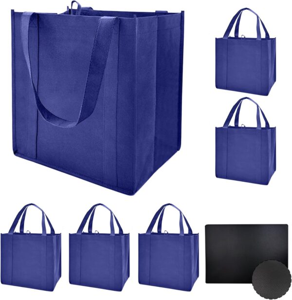 10 Pack Reusable Reinforced Handle Grocery Bags – Heavy Duty Large Shopping Totes with Thick Plastic Bottom can hold 40 lbs (10, black)