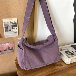 Canvas Messenger Bag Large Messenger Bags for Women Men Casual Canvas Crossbody Shoulder Bag with Multiple Pockets