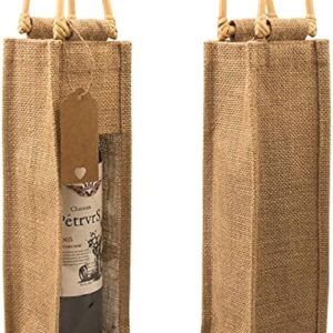 Burlap Wine Gift Bags with Window, Jute Bottle Bags for Wedding, Parties, Birthdays, Christmas, Holiday Storage & Wine Tasting