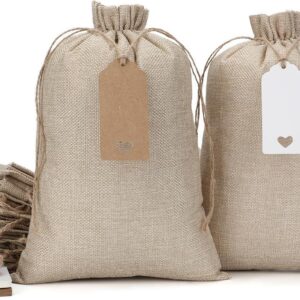 Gift Bags – 30Pcs 7×10 Green Burlap Sacks with Tags and String for Wrapping Halloween Gifts, Wooden Cross, For Birthday, Wedding, Party, Church