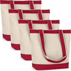 Canvas Tote Bag with Handles for Woman, Reusable Cloth Bag for Groceries and Shopping – Blank Cotton Tote Bag, Suitable for DIY Projects – HEAVY DUTY – 16″ X 14.5″ With 4” Gusset, Red