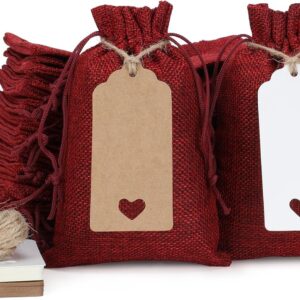Gift Bags – 30Pcs 7×10 Green Burlap Sacks with Tags and String for Wrapping Halloween Gifts, Wooden Cross, For Birthday, Wedding, Party, Church