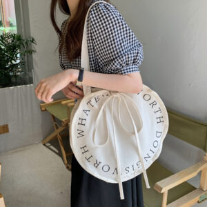 Bolso casual casual redondo de lona de un solo hombro estilo coreano, logo personalizado con impresión sensorial de alta gama, bolsa de almacenamiento en blanco para comprar «Estudiante de bolso»