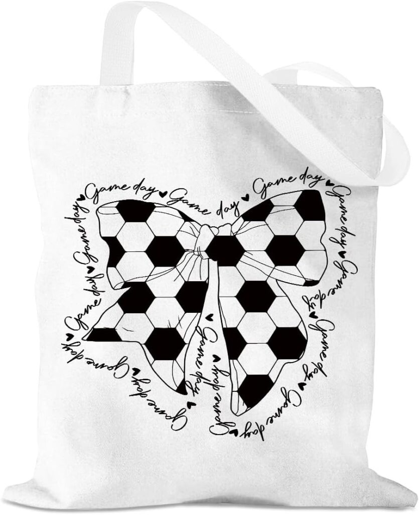 GHUSDFM Bow Basketball Soccer Softball Tennis Volleyball Football Canvas Tote Bag Gifts for Women Reusable Grocery Bags
