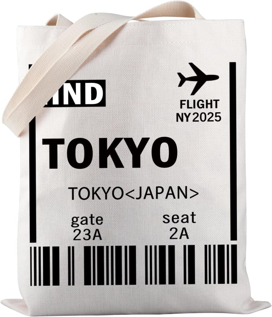 PWHAOO Tokyo Travel Tote – Japan Boarding Card Travel Bag – Japanese Gift for World Traveler
