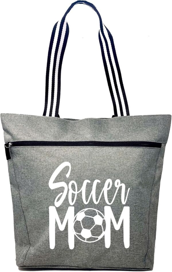 Brooke & Jess Designs Sports Mom Large Zippered Tote Bag with Pockets for Women