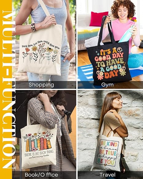 Scène lifestyle avec un sac tote en toile florale botanique utilisé comme sac d’achat écologique dans le commerce de détail